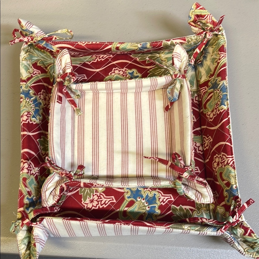 Pottery Barn set of 2 Red and White Fabric reversible Basket Set